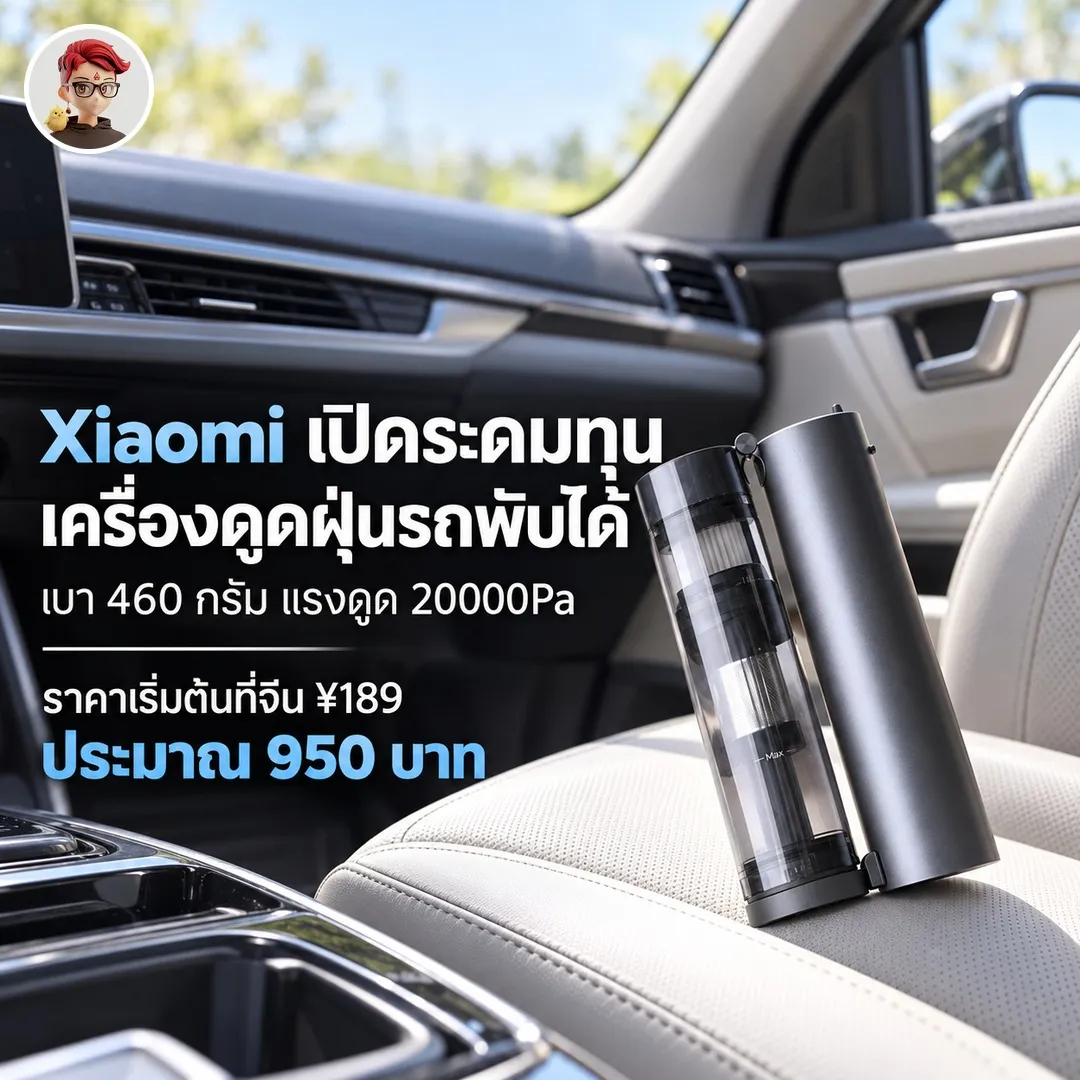 Xiaomi Mijia Car Vacuum Portable เครื่องดูดฝุ่นรถพับได้ 460 กรัม แรงดูด 20000Pa เปิดระดมทุนที่จีน