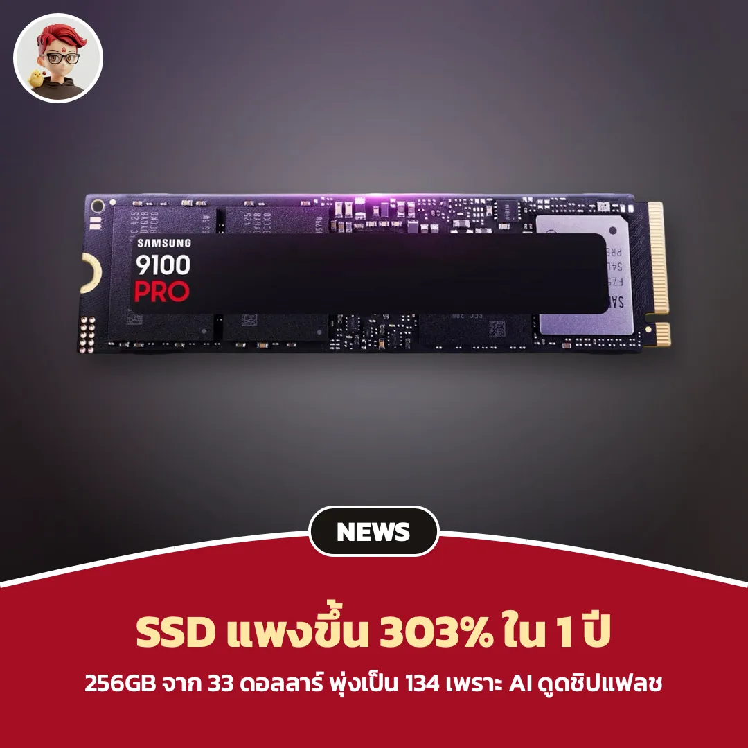 SSD ราคาพุ่ง 303% ใน 1 ปี เพราะ AI ดูดชิปแฟลช