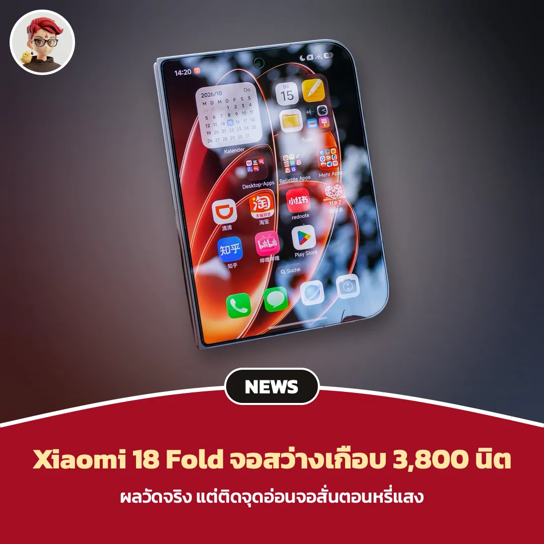 Xiaomi 18 Fold จอสว่างเกือบ 3,800 นิต ผลวัดจริงจาก Notebookcheck แต่มีจุดอ่อนจอสั่น