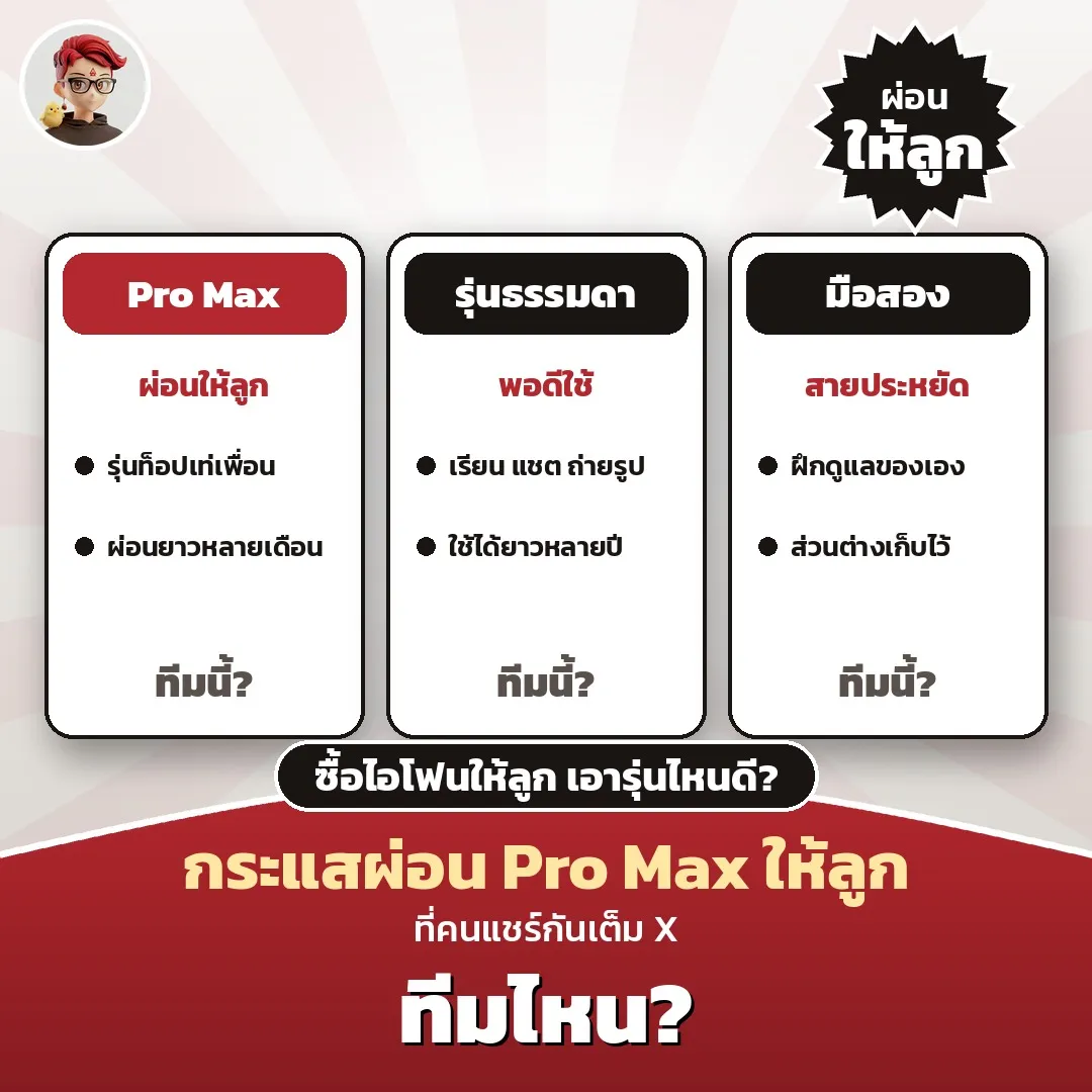 กระแสผ่อน iPhone 17 Pro Max ให้ลูก ซื้อรุ่นไหนดี Pro Max, รุ่นธรรมดา หรือมือสอง