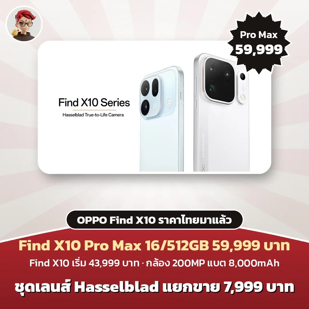 ราคาไทย OPPO Find X10 Series: Find X10 เริ่ม 43,999 บาท, Pro Max 59,999 บาท, ชุดเลนส์ Hasselblad 7,999 บาท