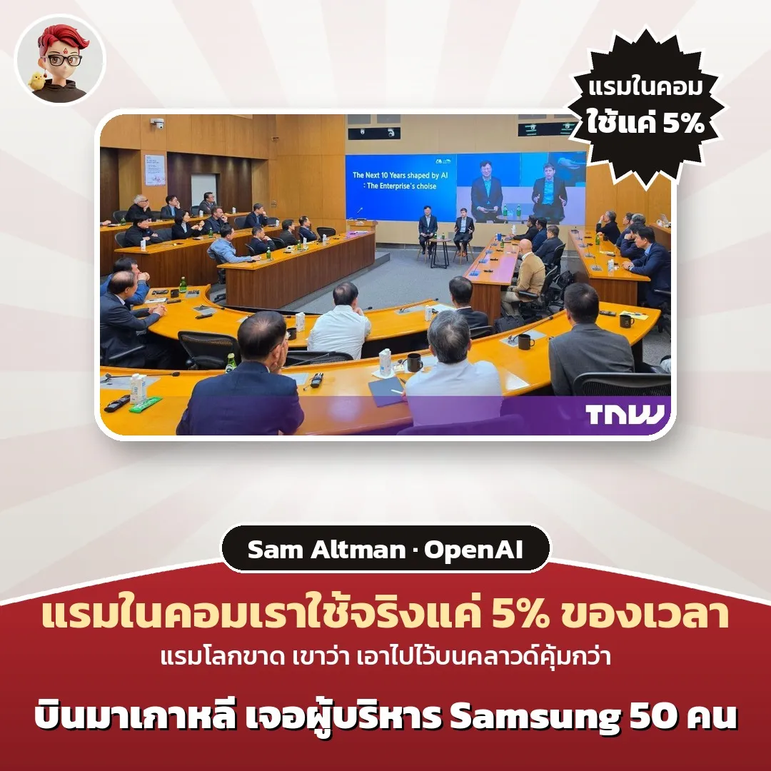 Sam Altman บอกแรมในคอมใช้แค่ 5% ของเวลา ก่อนบินพบผู้บริหาร Samsung 50 คน