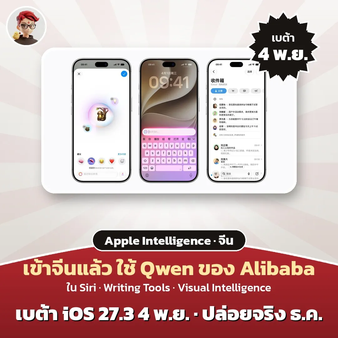 Apple Intelligence เข้าจีน ใช้ Qwen ของ Alibaba เริ่มทดสอบ 4 พ.ย. ปล่อยจริง ธ.ค. กับ iOS 27.3